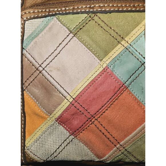 Fossil Patchwork Handbag Bag Leather Canvas Multicolor 10.5x10 - Picture 3 of 13